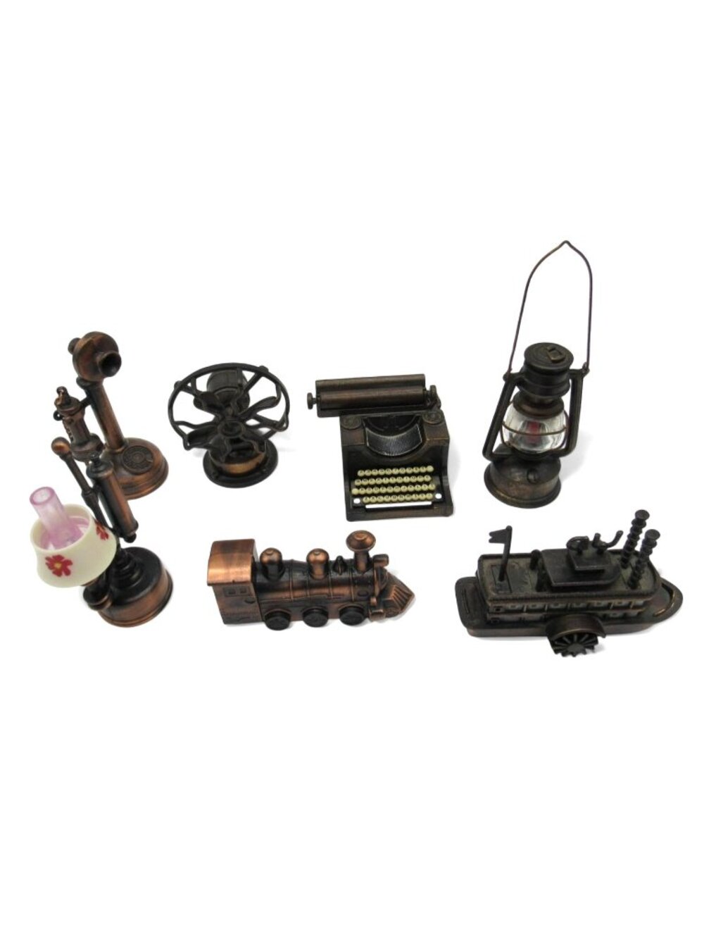 Vintage Miniature Pencil Sharpener Set Lantern Typewriter Phone Lamp Ship Fan